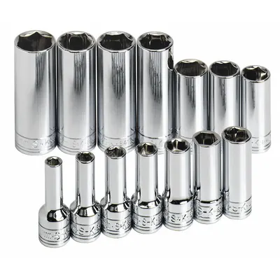 SK PROFESSIONAL TOOLS Socket Set: 3/8 in Drive, 14 Piece, 12-Point, Metric - SAE & Metric Socket Sets