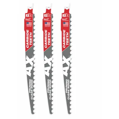 MILWAUKEE Reciprocating Saw Blade: 3 Teeth per Inch, 9 in Blade Lg, 0.05 in Blade Thick - Wood-Cutting & Pruning Blades