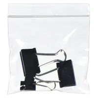Low-density polyethylene (LDPE) reclosable bag with integrated hang hole for pegboard display. Measures 4 inches wide by 4 inches long, 2 mil thickness. Flat-packed, 1,000 bags per pack. Suitable for packaging small parts, hardware, or retail items where hang-hole presentation is required