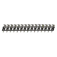 Collated concrete nails with a flat, smooth shank and diamond point, designed for fastening materials to concrete, masonry, or block. Overall length 17/25 in. Pack of 1,000.
