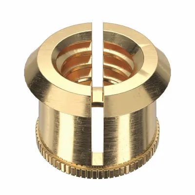 E-Z-LOK Finsert: #8-32 Thread Size, 3/16 in Overall Lg, 15/64 in Dia, Brass, Plain - Finned Press Fit-Inserts