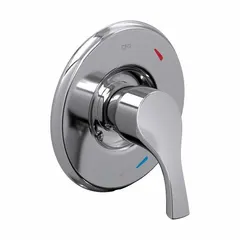 This valve trim kit includes a circle-shaped stainless steel trim plate with a chrome finish and a metal handle. It is designed to cover and operate the valve mechanism in bathtub and shower installations. Compatible with product type 45311.