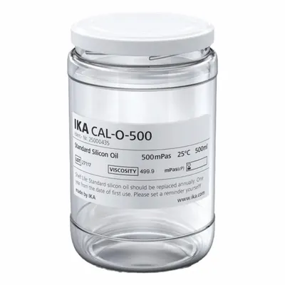 IKA Silicon Oil: 500 cps Viscosity, 500 mL Volume, Clear Glass, Jar, Liquid - Viscometer Calibration Standards
