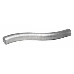 Non-insulated flexible duct made of galvanized steel. 5-inch diameter, 5-foot length. Maximum temperature rating of 390°F. Fire rating not rated. Suitable for low-temperature exhaust, ventilation, fume extraction, dust collection, or general air movement in industrial HVAC systems.