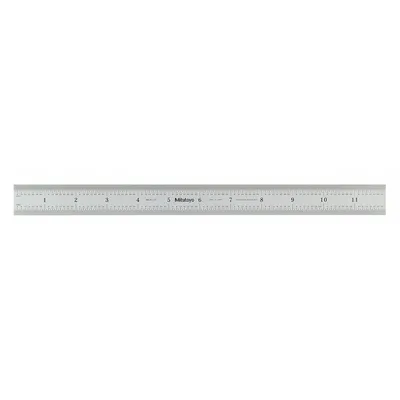 MITUTOYO Rigid Rule: 182-125, 12 in / 300 mm, 0.05 in Thick, 0.5 mm/1/64 in, Chrome - Stainless Steel Rulers