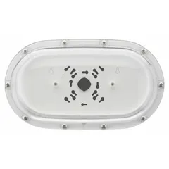 Vandal guard shield for protecting compatible lighting fixtures from physical damage and moisture. Overall height 9 1/4 in, width 6 in. Compatible with ELM2L model. Suitable for industrial, commercial, and public areas requiring fixture protection.