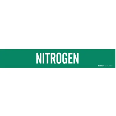 BRADY Pipe Marker: Nitrogen, Green, White, Fits 2 1/2 to 7 7/8 in Pipe O.D. - Nitrogen Adhesive Pipe Markers