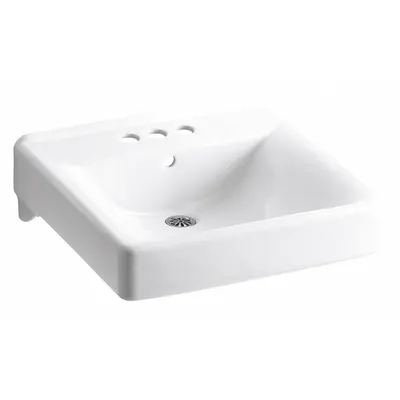 KOHLER Bathroom Sink: Soho, White, Vitreous China, 20 in Overall Lg, 18 in Overall Wd - One-Station Wall-Mounted Bathroom Sinks without Faucets