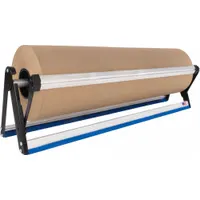 This mounted, horizontal single-roll paper dispenser accommodates 12 in wide rolls and has an 18 in overall width. It includes rubber anti-skid dots for stability. Suitable for dispensing kraft paper in packaging and wrapping operations