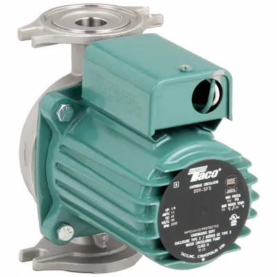 TACO Circulating Pump: 1/8 hp HP, 115V AC, Stainless Steel, 1, 10 gpm, 35 ft Max. Head - General-Purpose Inline Circulator Pumps