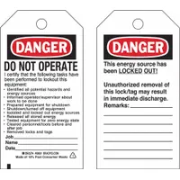 BRADY Danger Tag: Danger, Danger Do Not Operate, Write-On Surface, English, Danger, Tag (MPN 65449)