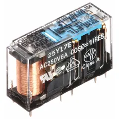Socket-mounted force guided relay with 24V DC coil, 6 A contact rating at 30V DC, and 10 terminals. Features 3PST-NO/SPST-NC contact configuration for mechanically linked operation. Suitable for safety circuits and industrial control applications requiring fail-safe contact monitoring.