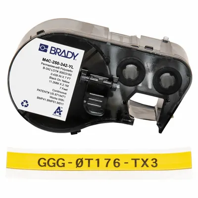 BRADY Sleeve Label: 7/16 in, Polyolefin, Yellow (Matte) - Brady Continuous Sleeve Label Roll Cartridges