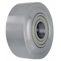 Steel tread wheel with 5-7/8 in diameter and 2-1/4 in width, rated for 8,815 lb. Gray finish. Suitable for heavy-duty material handling carts, platform trucks, and tow-line systems in industrial environments. Spanner bushing not included