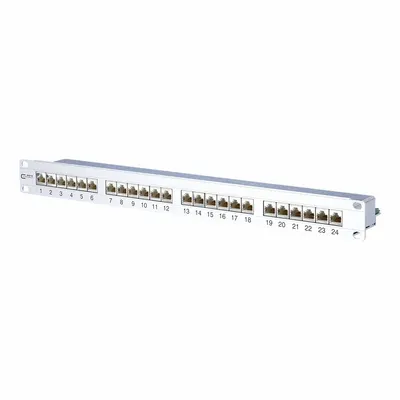 METZ CONNECT Patch Panel: Rack, Anodized Aluminum, RJ45, 180° Mounting Angle, 24 Ports - Voice & Data Housings, Panels & Connector Components