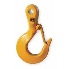 Top hook assembly for suspending electric chain hoists from overhead support structures. Includes a safety latch to prevent accidental load disengagement. Compatible with HARRINGTON electric chain hoists.