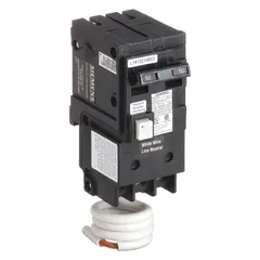 Two-pole miniature circuit breaker rated 50 A at 120/240V AC. Part of the Q Series with a plug-in design for use in compatible load centers. Provides overcurrent protection in residential and light commercial electrical distribution panels.