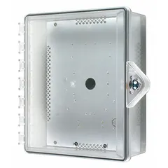 Clear polycarbonate wall fixture guard for indoor use, NEMA 4X rated, waterproof. Measures 12 in deep by 4 7/8 in long. Includes mounting hardware for surface mount. Allows protected unit to be clearly seen and quickly identified.