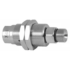 Nickel-plated C38500 brass rotating joint for transferring air from a stationary supply line into rotating machinery. Single passage design with a 3/8 in rotating shaft and carbide seal. Rated for maximum speed of 2000 RPM. Suitable for continuous rotation applications in packaging, printing, and material handling.