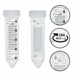 APPROVED VENDOR Centrifuge Tube, Polypropylene, 50 mL, Conical Bottom, Flat Screw Cap, Graduated, C2950-W
