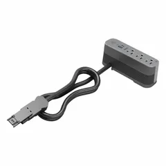 Rectangular surface-mount furniture power strip with three 5-15R tamper-resistant receptacles and one Type A USB connector. Includes a 3 ft cord. Suitable for desks, workstations, and other furniture requiring accessible power and USB charging.