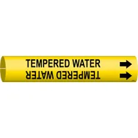 Pipe Marker: Tempered Water, Yellow, Black, Fits 4 to 6 in Pipe O.D., 1 Pipe Markers, With Arrows (MPN 4140-D)