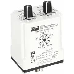 Socket-mounted time delay relay rated for 24V AC/DC and 10 A. Features 8 pins/terminals for single-function timing control in industrial automation, HVAC, and conveyor systems.
