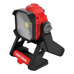 This CRAFTSMAN flashlight operates on 20V DC power and delivers up to 1,825 lumens. It features two modes and a kick stand for hands-free use. Supplied as tool only, it is suited for tasks requiring bright portable illumination in maintenance, construction, and repair settings.