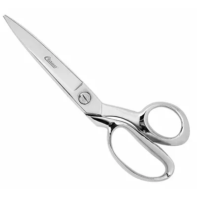 CLAUSS Fabric Shears: Right-Hand, 10 in Overall Lg, Straight, Steel, Pointed, Silver - All-Metal Offset Scissors