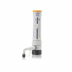 Bottle top dispenser for precise liquid dispensing from 0.1 mL to 1 mL. Features a 45 mm thread for attachment to standard bottles. Accuracy of max. vol. +/-0.6%. Suitable for laboratory applications requiring repeatable dosing.