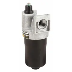 Pressure filter assembly for hydraulic pressure lines. Paper filter element. Nominal flow 20 gpm, maximum pressure 1000 psi. Used to remove particulate contaminants from hydraulic fluid in industrial and mobile systems, protecting downstream components.