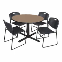 CAIN Cafe/Breakroom Table: Laminate, Oak, 29 in Overall Ht - Max, Circle, Black, 1 in Tabletop Thick (MPN TB48RNDNO44BK)