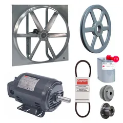 Belt-drive reversible panel fan with a 36-inch blade and 1 hp open dripproof motor. Operates on 208-230/460V AC, three-phase power. Suitable for industrial ventilation applications such as exhausting stale air or supplying fresh air in factories, warehouses, and commercial buildings.