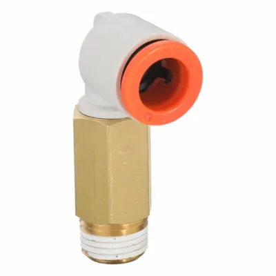 SMC Push-Fit Elbow Fitting: 5/16 in OD x 1/8 in Pipe Size, Push-to-Connect x MNPT - Polybutylene & Brass Tube Fittings