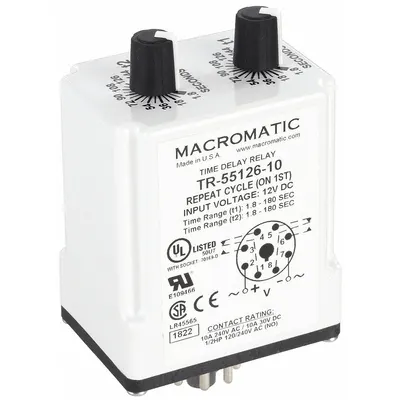 MACROMATIC Single Function Time Delay Relay: Socket Mounted, 12V DC, 10 A - Socket-Mounted Relays