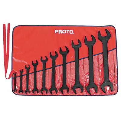 PROTO Open End Wrench Set: Alloy Steel, Black Oxide, 10 Tools - SAE, Double End, Open End Wrench Sets