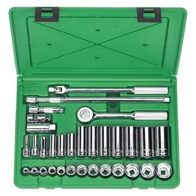 SK PROFESSIONAL TOOLS Socket Wrench Set: 3/8 in Drive, 32 Piece, 6-Point, SAE - SAE Socket Sets with Drive Tools