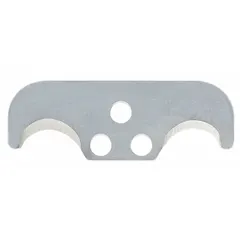 Stainless steel utility blades with straight edge and round tip. Each blade measures 1 3/32 in length, 13/32 in width, and 0.02 in thickness. Supplied in a pack of 100 for high-volume cutting tasks in packaging, construction, and maintenance applications.