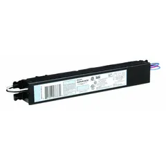 Instant start electronic ballast for operating 1 or 2 F17T8 fluorescent lamps. Supports bulb wattages of 17, 25, 28, 32, and 40 W. Input voltage range 120 to 277V AC. Suitable for commercial and industrial lighting fixtures requiring reliable lamp ignition.