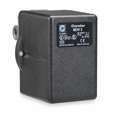 CONDOR USA, INC Pressure Switch: Std, 60 psi – 232 psi, (3) 1/4" FNPT/3/8" FNPT - General Purpose Air Compressor Switches