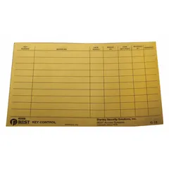 Paper key authorization card designed to record and hold specific key markings. Used in key-control programs to document authorized keys for locks in commercial facilities.