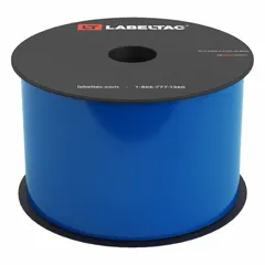 Continuous vinyl label roll for use with LabelTac 4 printers. Blue gloss finish, rated for indoor and outdoor applications. Suitable for pipe marking, safety signs, and equipment identification.