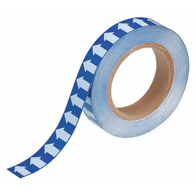 BRADY Pipe Marking Tape: Blue, White, 1 in Wd, 90 ft Roll Lg, Vinyl, 1 in Roll Wd - Pipe Marker Directional Flow Arrow Banding Tape