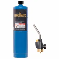 This general purpose hand torch from BERNZOMATIC features a fixed tip and adjustable flame control for precise heat output. It is compatible with propane fuel and designed for portable manual operation. Typical applications include soldering, brazing, heat shrinking, and thawing frozen pipes