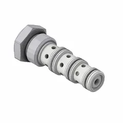 Four-way, pressure-compensated flow control cartridge valve with steel body and polyurethane seals. C10-4 cavity size, 1 in overall length. Splits single hydraulic flow into two or more equal or proportional flows for synchronized cylinder or motor operation in mobile and industrial hydraulic systems.