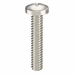 Pan head machine screw with #10-24 thread, 1 in length, made from 316 stainless steel with a plain finish. Features a Phillips drive (size #2) and comes in a 25-piece pack. Used for fastening metal parts in industrial equipment, machinery, and enclosures where corrosion resistance is required.
