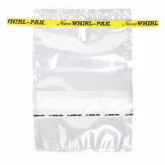 This clear, sterile sampling bag has a 13 fl oz (384 mL) capacity and 3 mil thickness. The write-on surface allows for labeling. It meets EPA standards for collecting, storing, and transporting liquid or semi-solid samples in environmental and laboratory settings.