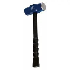 This sledge hammer features a 6 lb steel head with a 2 1/4 in diameter and a 16 in overall length. The fiberglass handle provides reduced vibration and increased durability. Suitable for heavy demolition, driving stakes, and breaking concrete or masonry in construction and industrial maintenance.