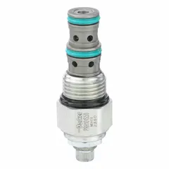 Steel, block-mounted, two-position, normally closed, two-way pressure control cartridge valve with screw adjustment. Suitable for hydraulic systems requiring regulation or blocking of flow in industrial machinery, mobile equipment, and process automation.