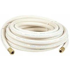 This EPDM washdown hose assembly features an antimicrobial cover to inhibit bacterial growth, suitable for sanitary cleaning and rinsing applications. Rated at 300 psi and -40° to 210°F, it comes in a 50 ft length with 3/4 in inside diameter and MGHT x FGHT connections.